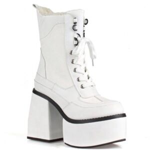 Jalisco White Chunky Heel Platform Combat Ankle Boots